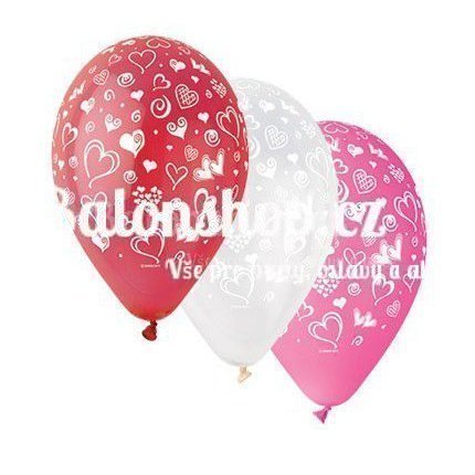 Srdce gumový balonek - 50 Ks